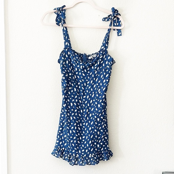 Reformation Mini Blue Polka Dot Dress - Picture 14 of 15